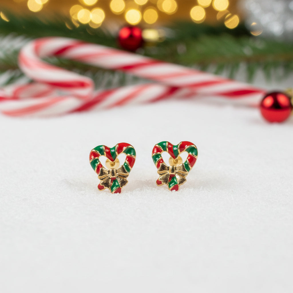 Mini Candy Cane Heart Earrings