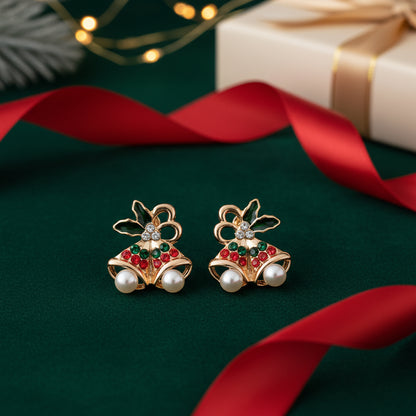 Pavé Christmas Bell & Pearl Earrings