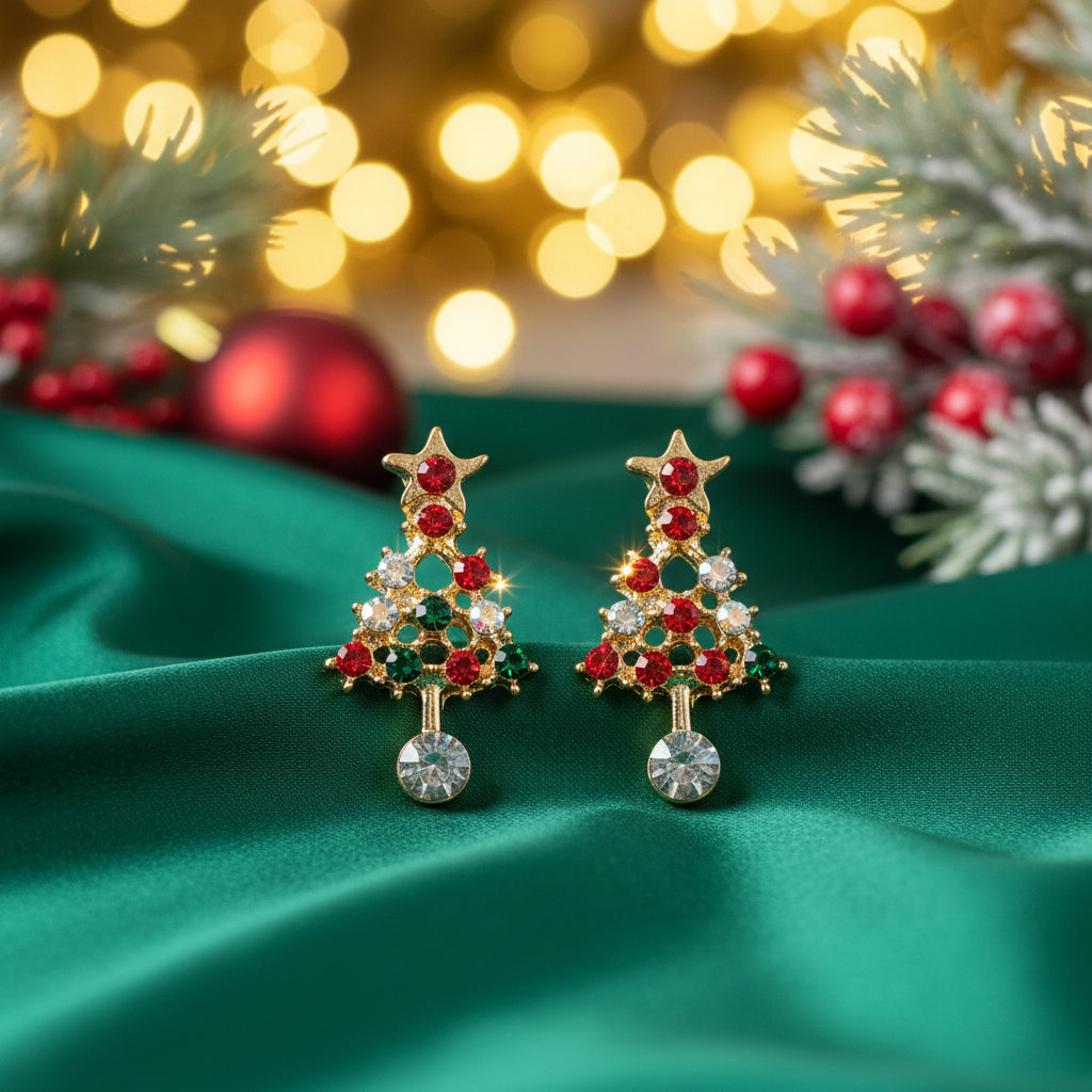 Festive Red Pavé Christmas Tree Earrings