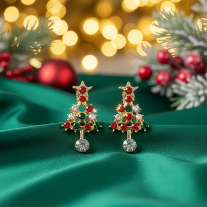 Festive Red Pavé Christmas Tree Earrings