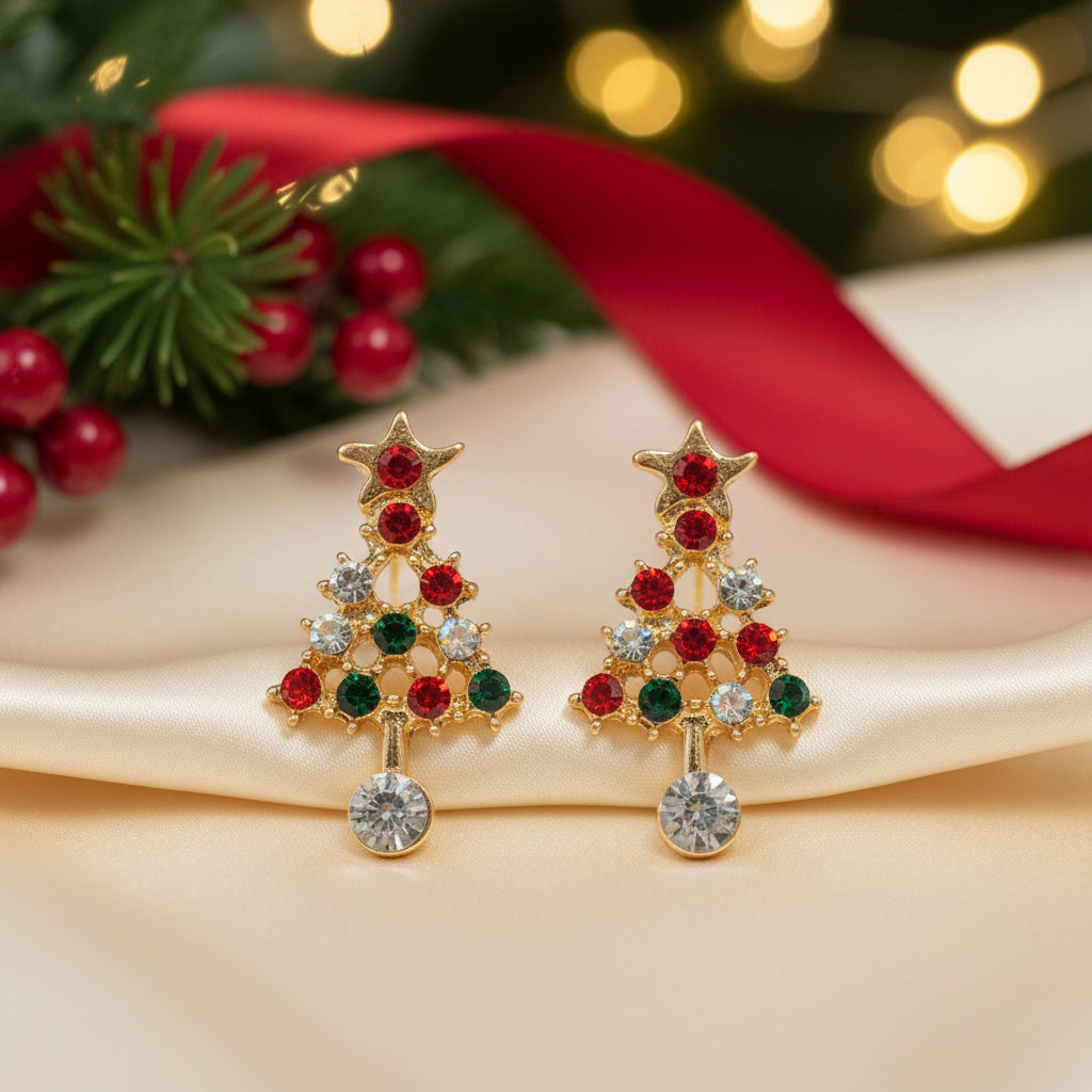 Festive Red Pavé Christmas Tree Earrings