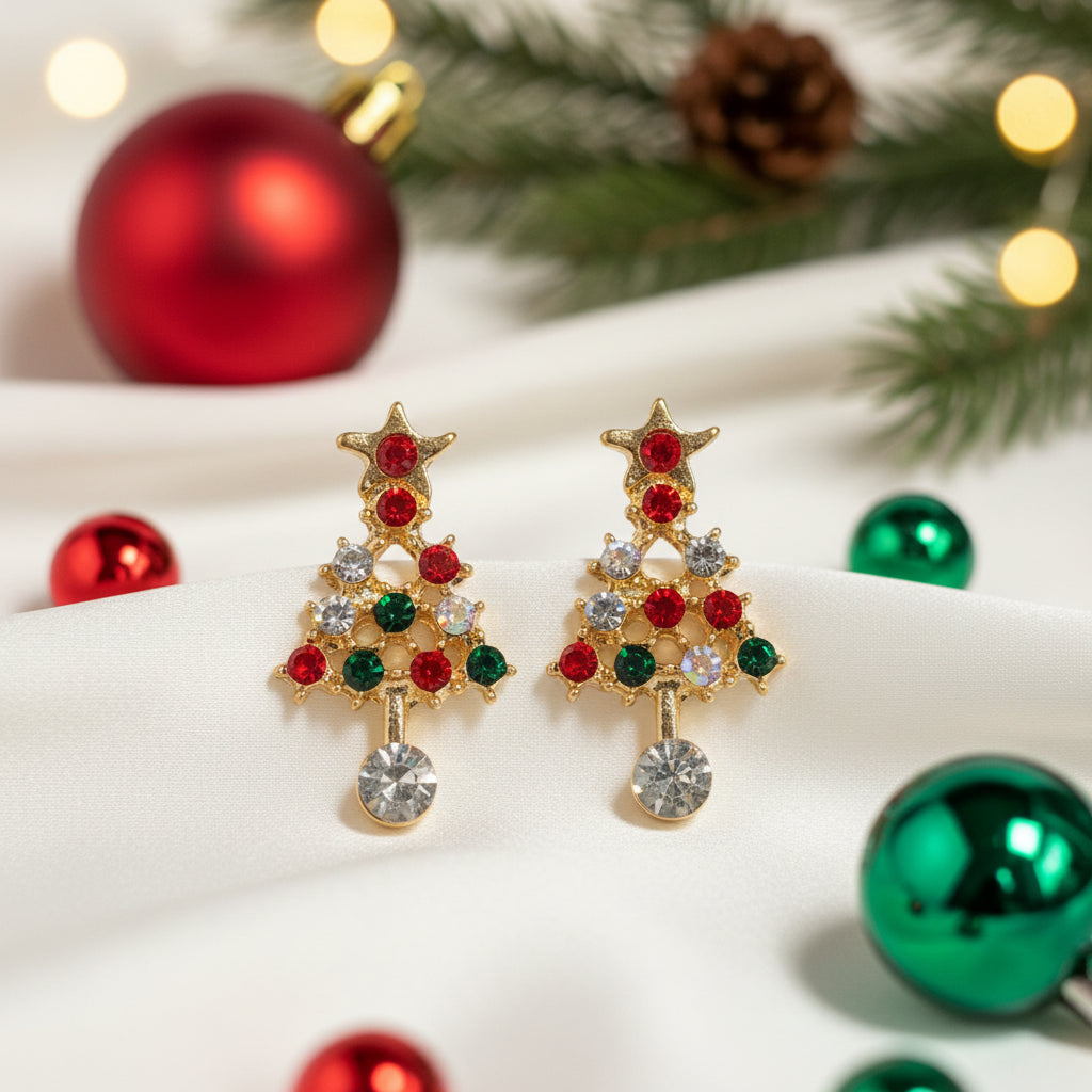 Festive Red Pavé Christmas Tree Earrings