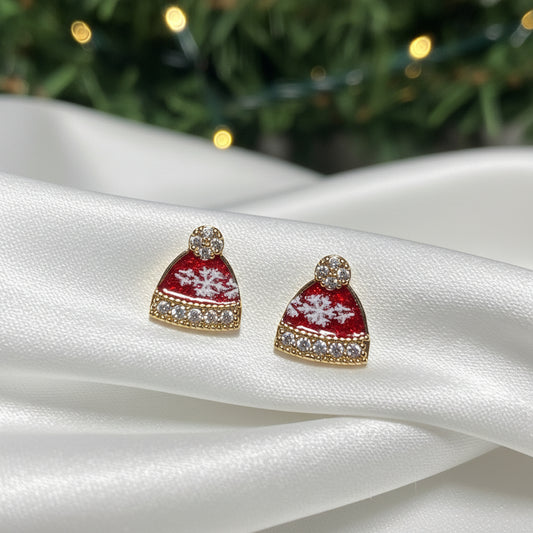 Red Snowflake Santa Hat Earrings