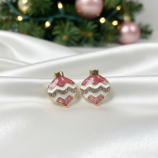 Pink Jewel Christmas Ornament Earrings