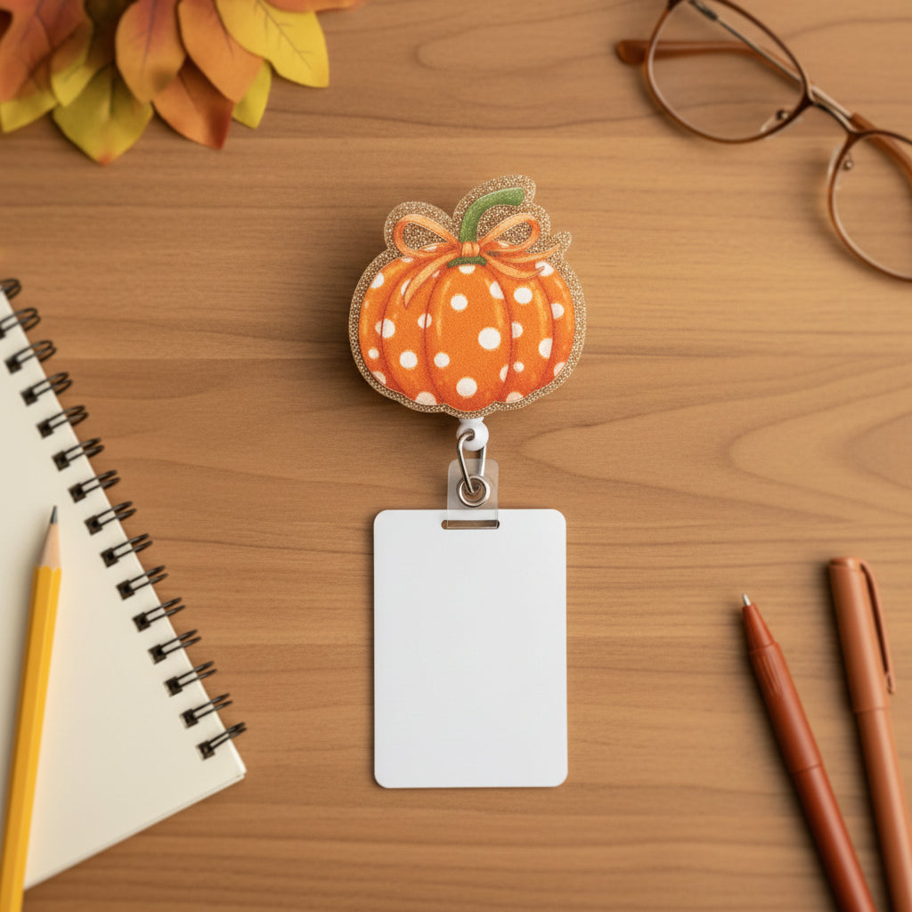 Polka Dot Pumpkin Badge Reel