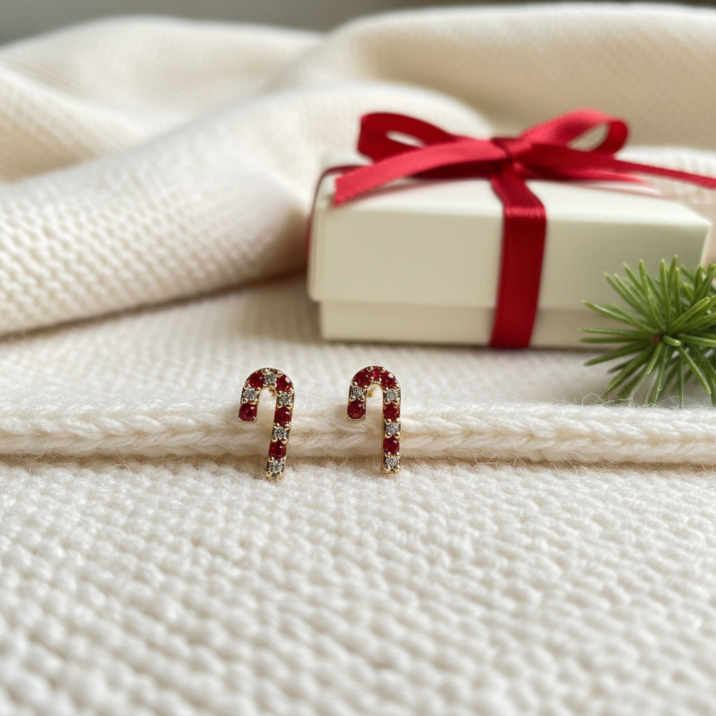 Peppermint Pavé Candy Cane Earrings