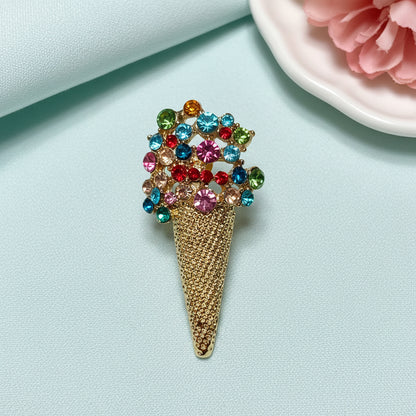 Rainbow Gem Ice Cream Cone Pin
