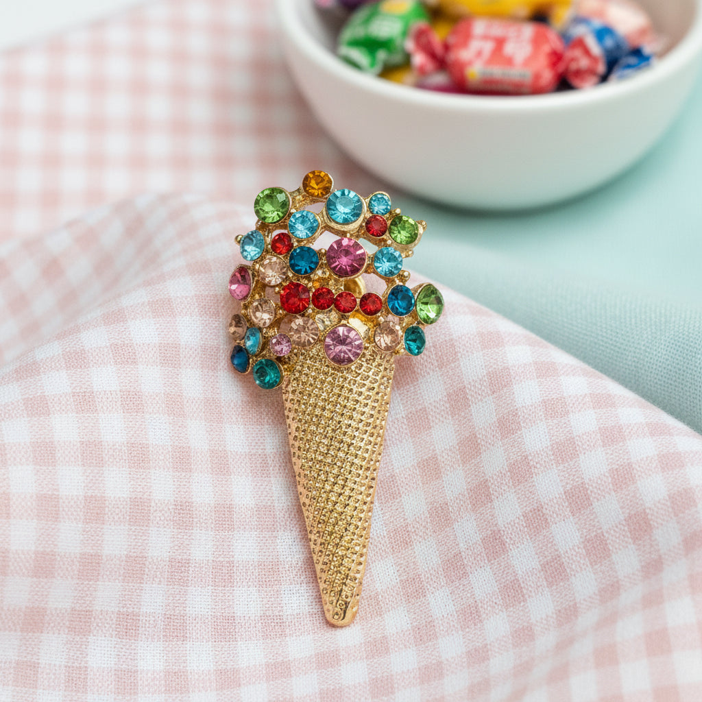 Rainbow Gem Ice Cream Cone Pin