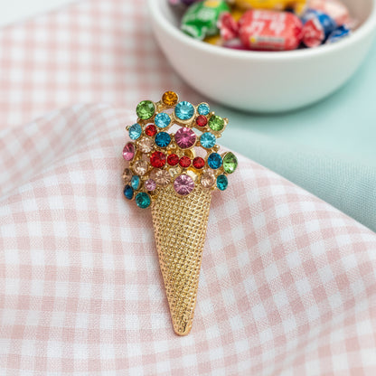 Rainbow Gem Ice Cream Cone Pin