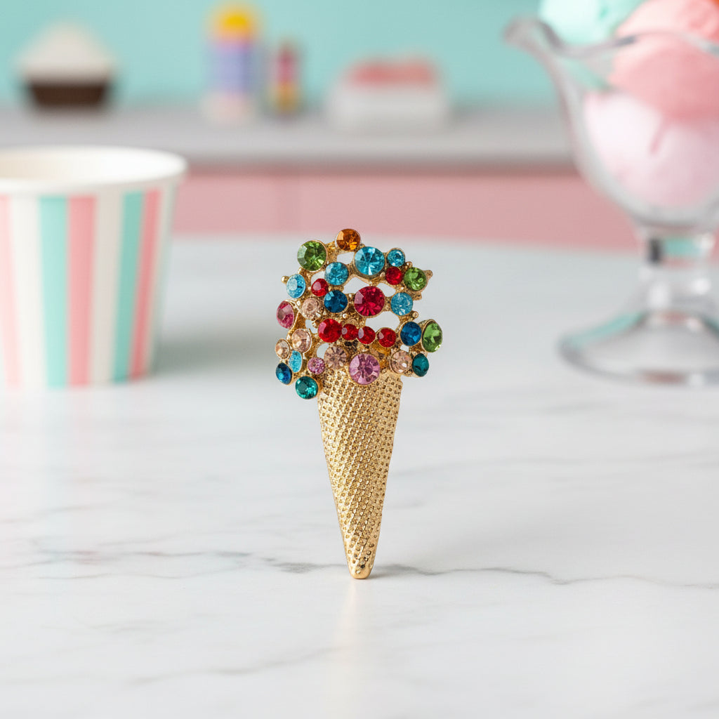 Rainbow Gem Ice Cream Cone Pin