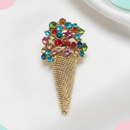 Rainbow Gem Ice Cream Cone Pin