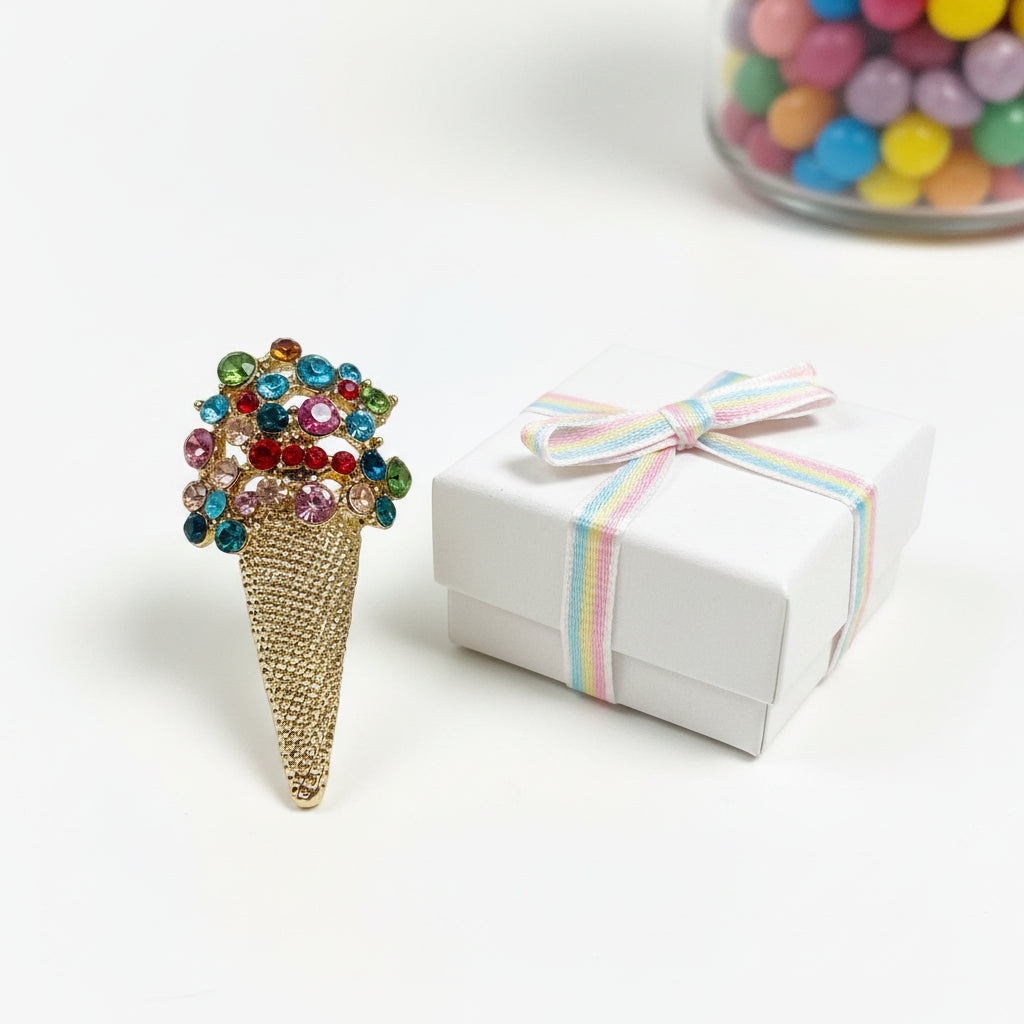 Rainbow Gem Ice Cream Cone Pin