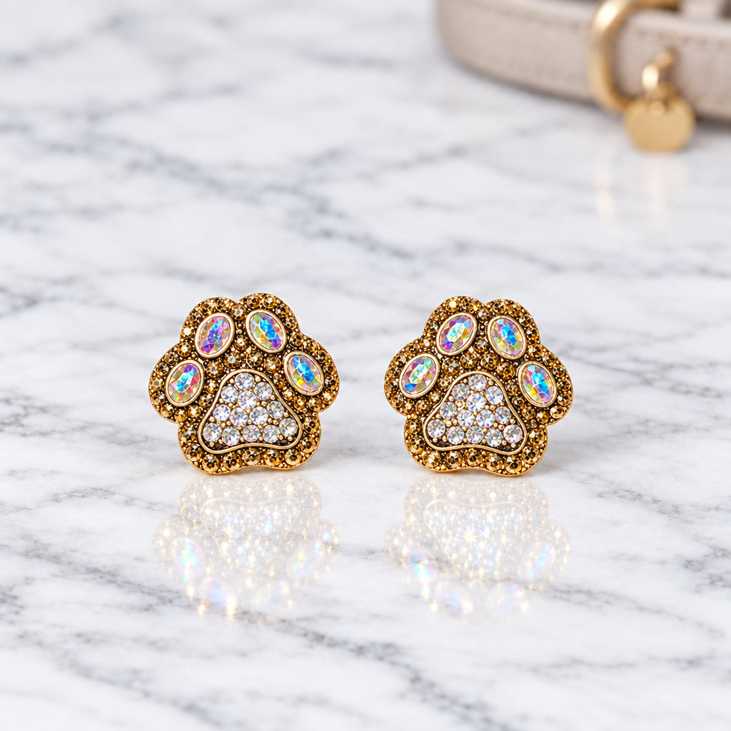 Statement Crystal Paw Print Earrings