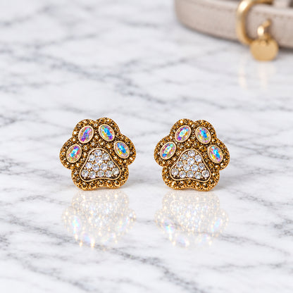 Statement Crystal Paw Print Earrings