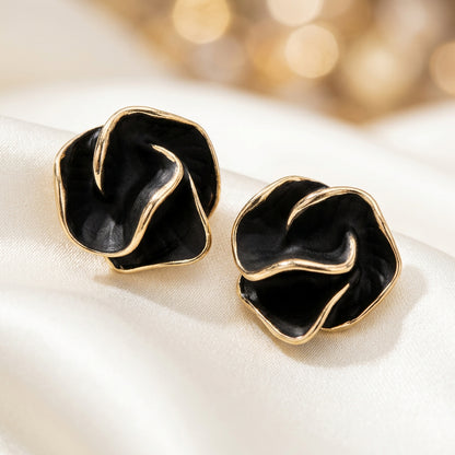 Golden Edge Black Flower Earrings