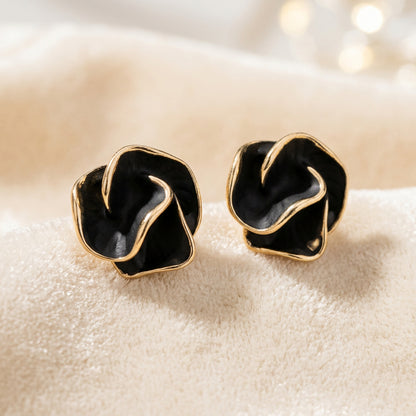 Golden Edge Black Flower Earrings