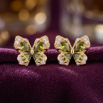 Golden Green Crystal Butterfly Earrings