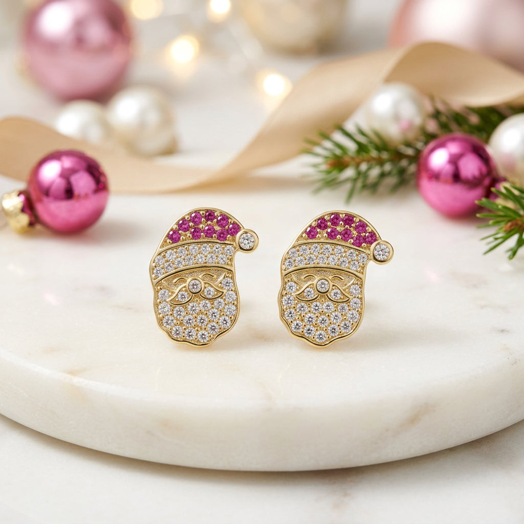 Pink Hat Pavé Santa Earrings