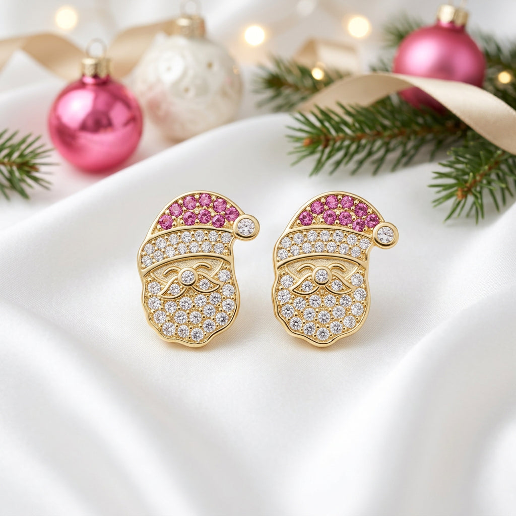 Pink Hat Pavé Santa Earrings