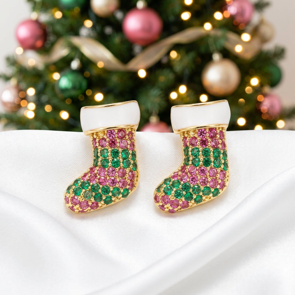 Pink & Green Pavé Stocking Earrings