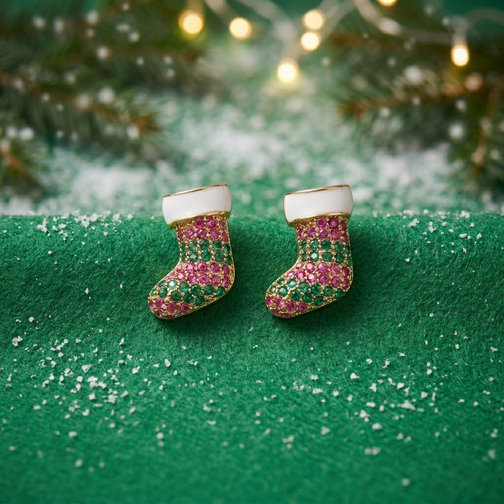 Pink & Green Pavé Stocking Earrings