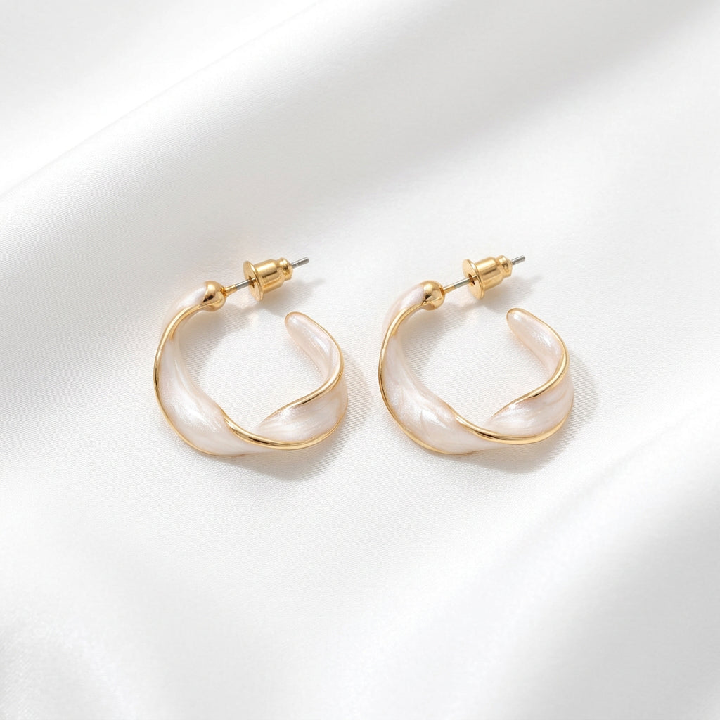 Pearlescent Twist Hoop Earrings