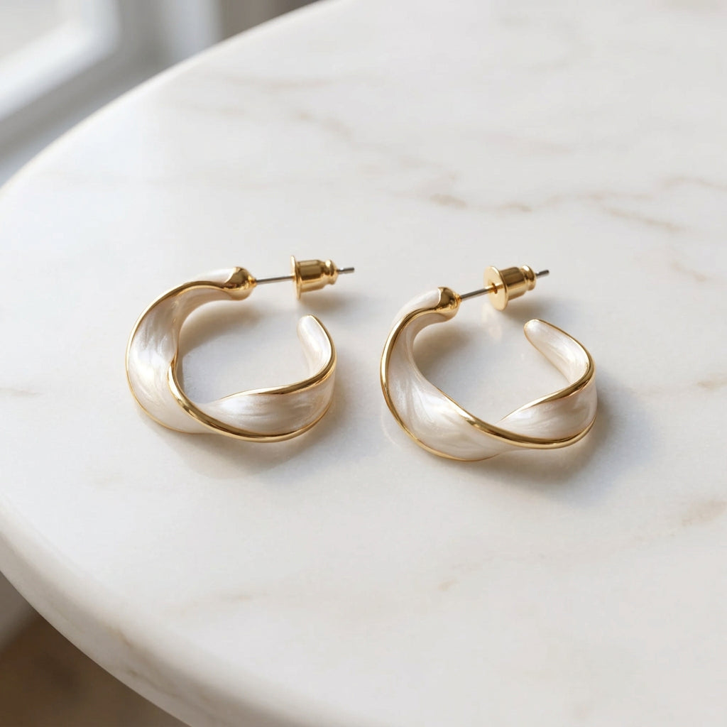 Pearlescent Twist Hoop Earrings