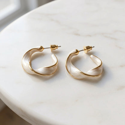 Pearlescent Twist Hoop Earrings