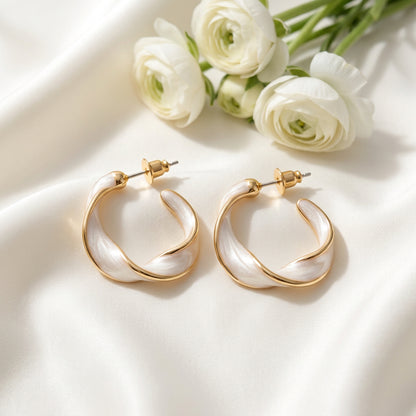 Pearlescent Twist Hoop Earrings