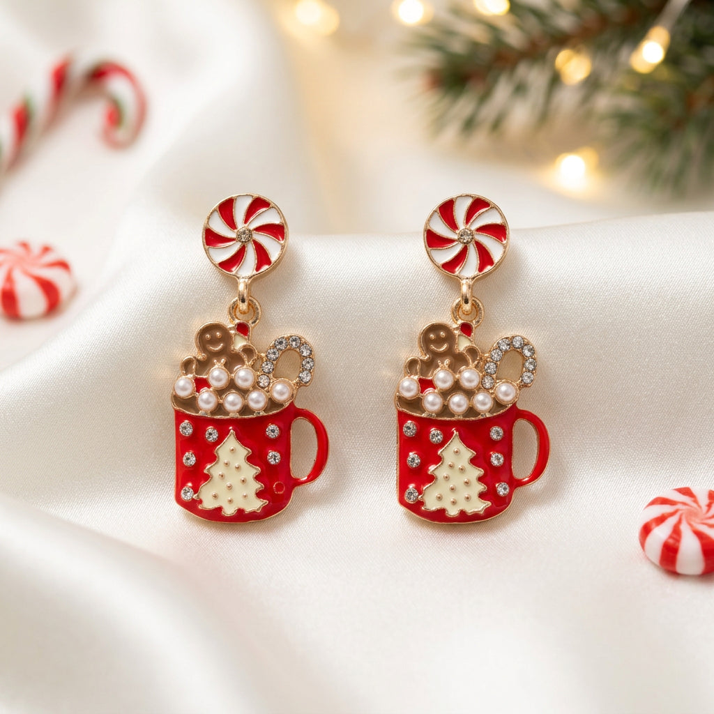Peppermint Hot Cocoa Mug Earrings