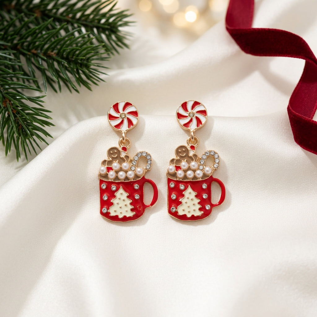 Peppermint Hot Cocoa Mug Earrings