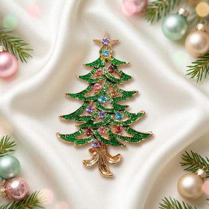 Pastel Crystal Christmas Tree Pin