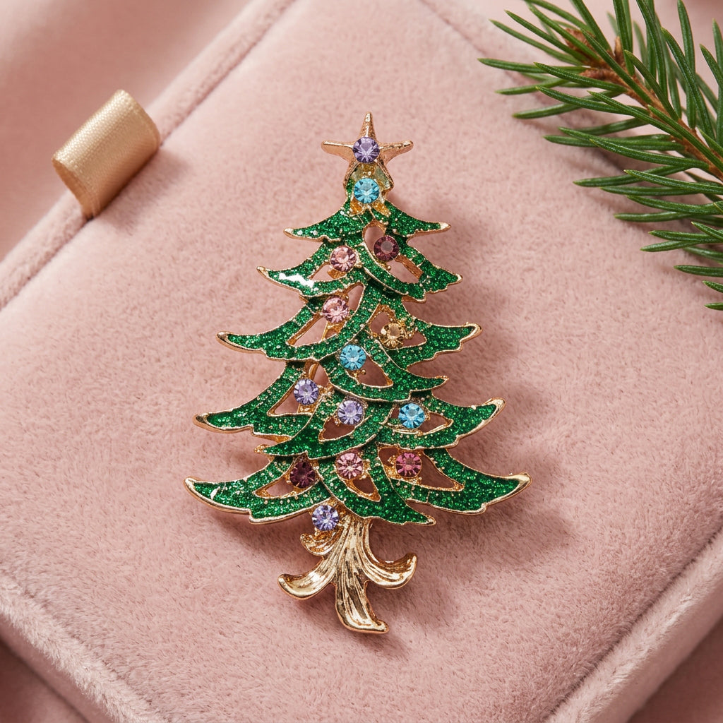 Pastel Crystal Christmas Tree Pin