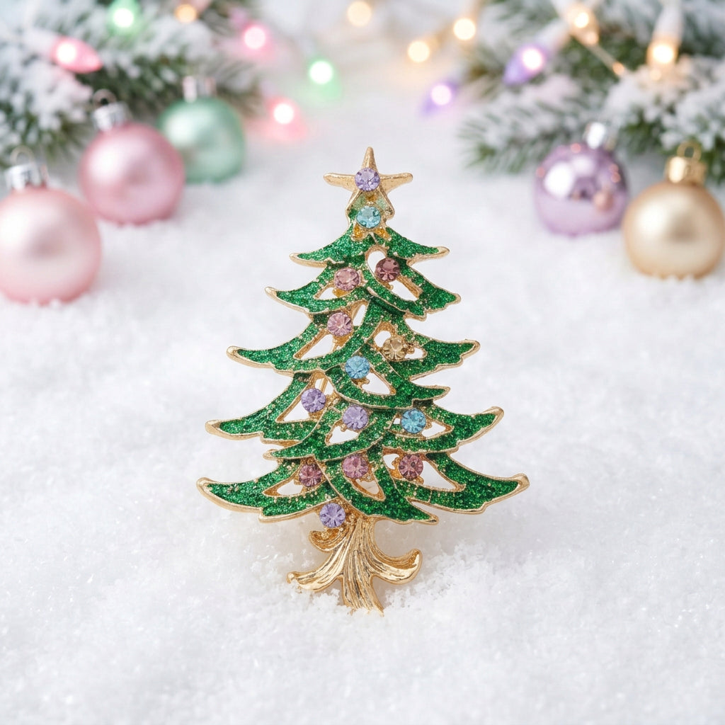 Pastel Crystal Christmas Tree Pin