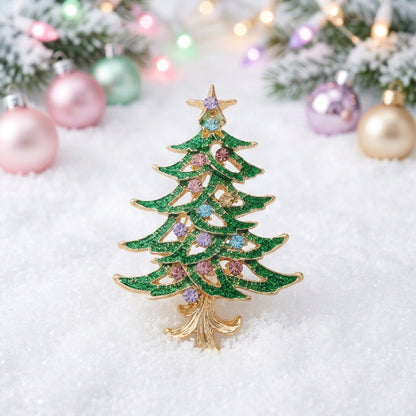 Pastel Crystal Christmas Tree Pin