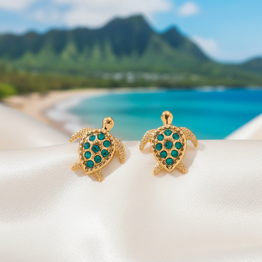 Green Crystal Sea Turtle Earrings in Hawaii