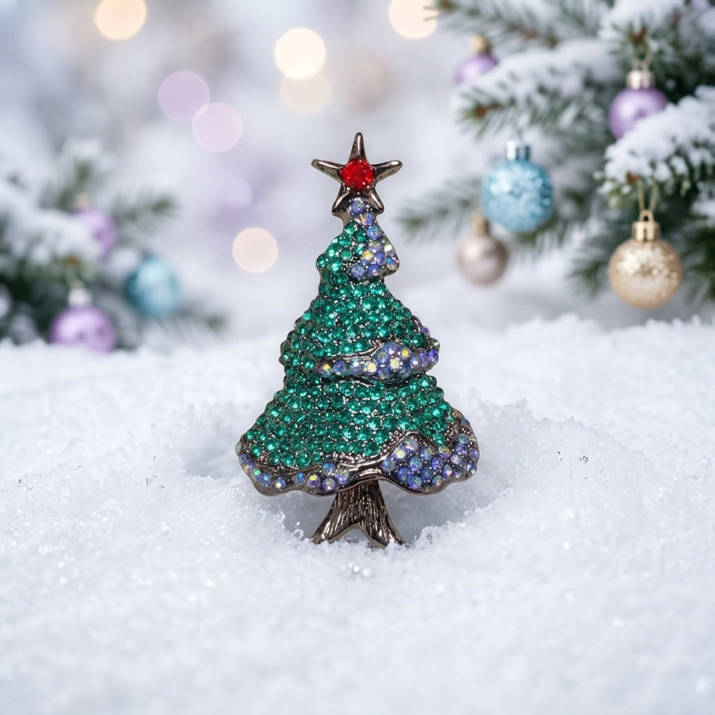 Glittering Garland Christmas Tree Pin