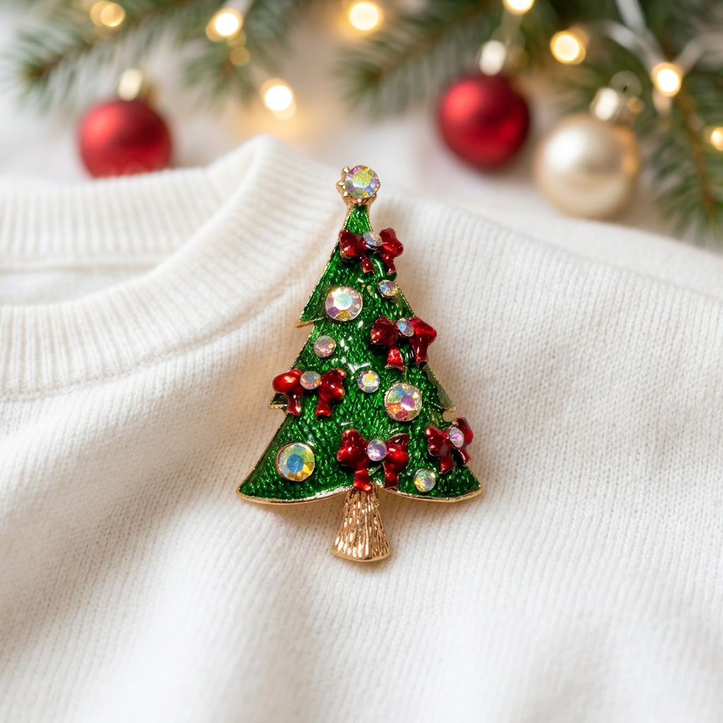 Red Bow Christmas Tree Pin
