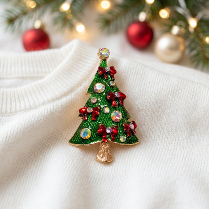Red Bow Christmas Tree Pin