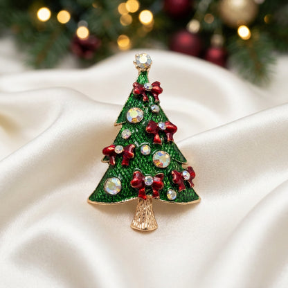 Red Bow Christmas Tree Pin