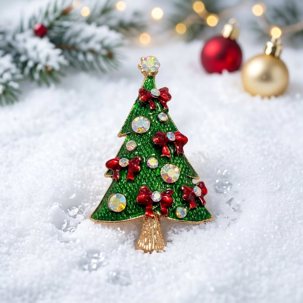 Red Bow Christmas Tree Pin