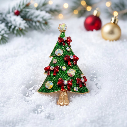 Red Bow Christmas Tree Pin