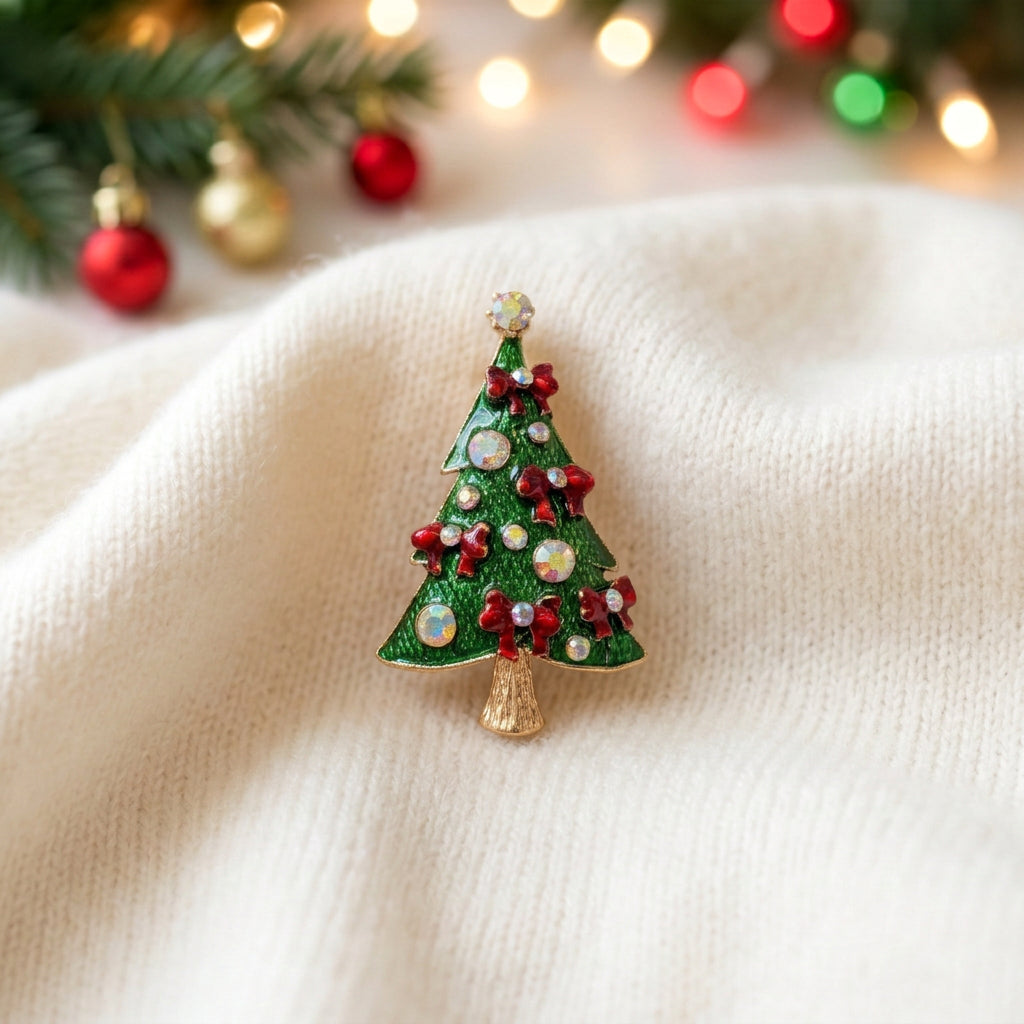 Red Bow Christmas Tree Pin