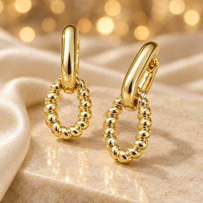 Gold Twisted Link Hoop Earrings