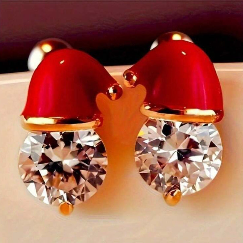 Starlit Santa Earrings on a beige background