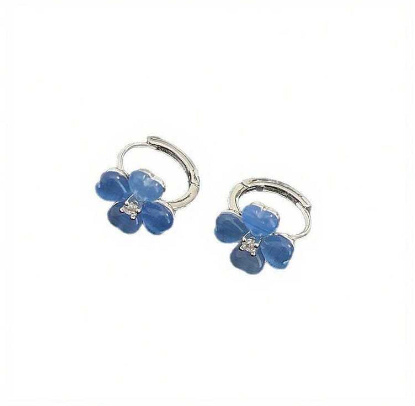 Blue Flower Petal Hoop Earrings on a white background