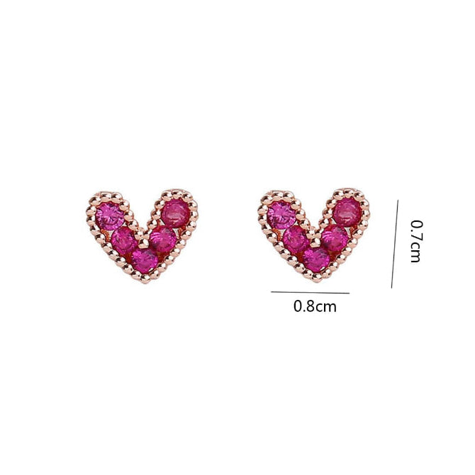 Petite Pink Zircon Heart Earrings on a white background