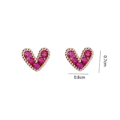 Petite Pink Zircon Heart Earrings on a white background