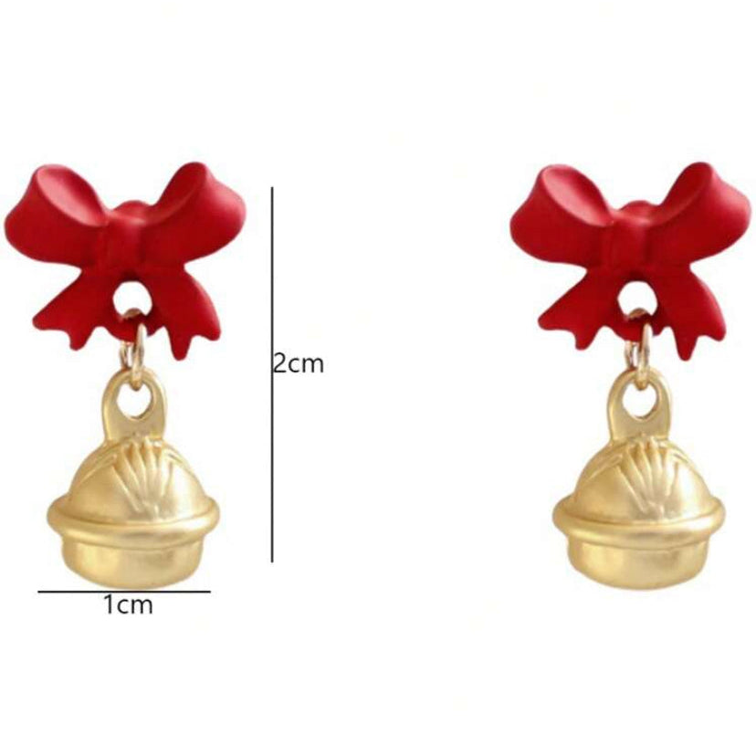 Jingle Bell Bow Earrings, shown with measurements on a white background.