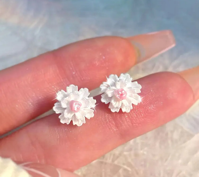 Pink & White Blossom Earrings